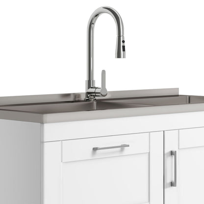 Mueble de lavandería moderno y amplio Shaker con grifo y fregadero de acero inoxidable, color blanco