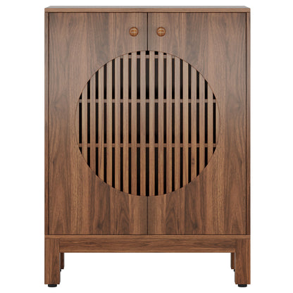 5 Tier Shoe Cabinet With Round Louvered Doors, Storage Organizer - Brown