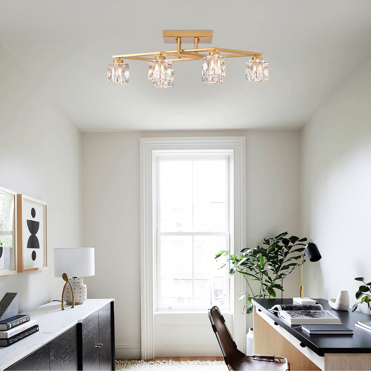 Lámpara de techo de cristal de 6 luces para comedor, moderna lámpara de techo con aplique para entrada, vestíbulo, cocina, dormitorio, sala de estar y sala de conferencias (6 bombillas G9 incluidas).