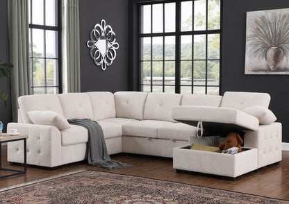 Nyhan - Seccional de esquina tapizado con sofá extraíble y chaise longue con espacio de almacenaje