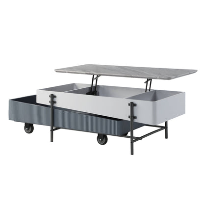 Wilkins - Mesa de centro de alto brillo con tapa elevable - Gris/Blanco