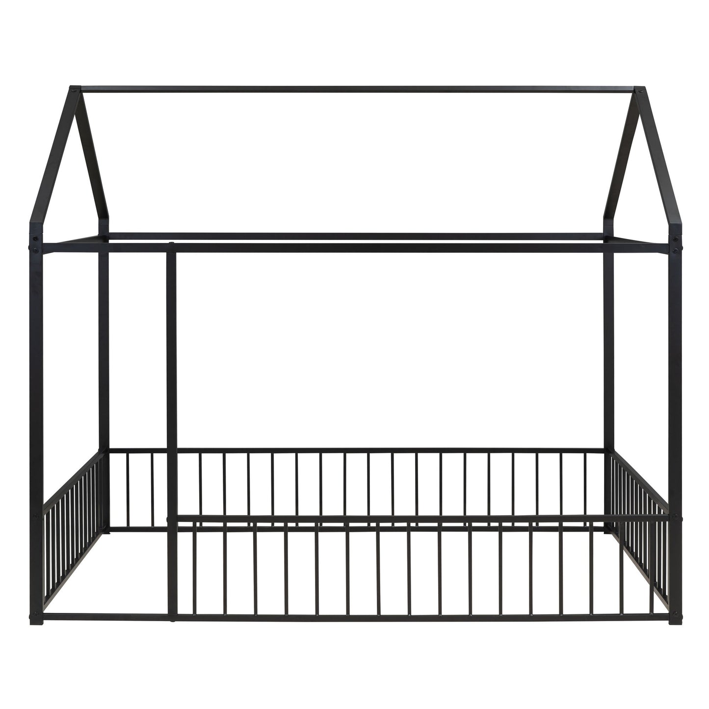 Cama de metal con estructura de cama y valla