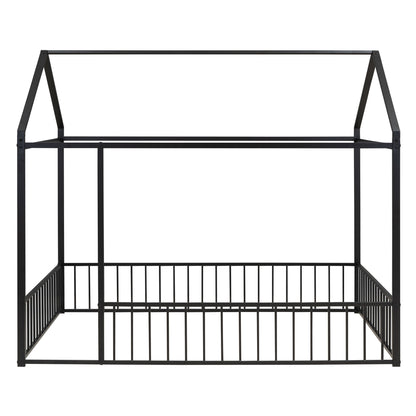 Cama de metal con estructura de cama y valla