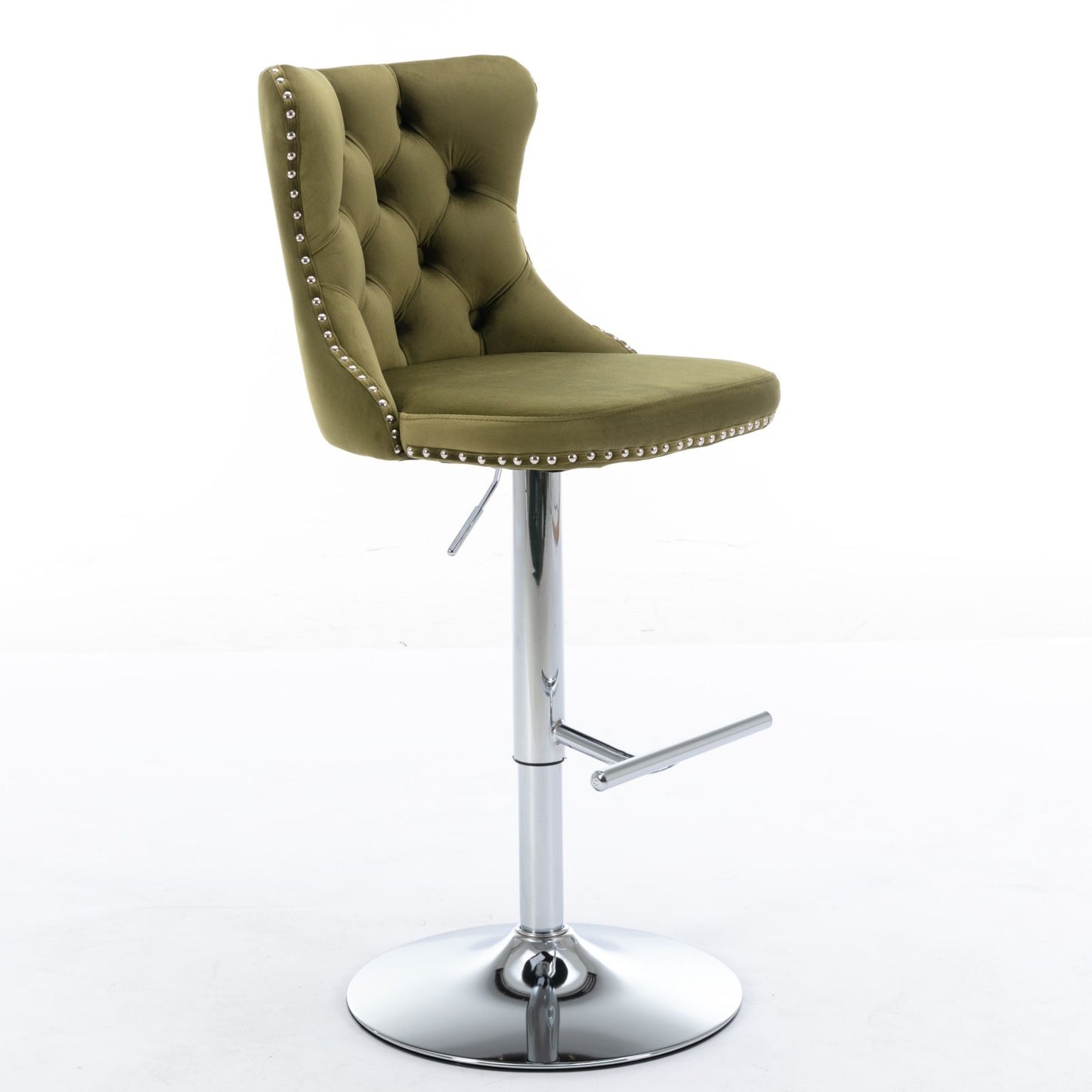 Taburetes giratorios de terciopelo con altura de asiento ajustable de 63 a 84 cm. Modernos taburetes de bar con base cromada y tapizados, cómodos y capitoné para el hogar, el pub y la isla de cocina (juego de 2).