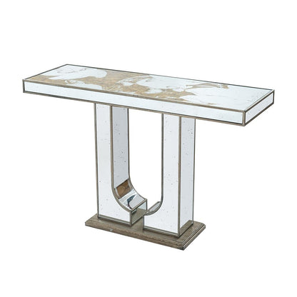Consola rectangular con elegante diseño floral y espejo - Plateado Multi