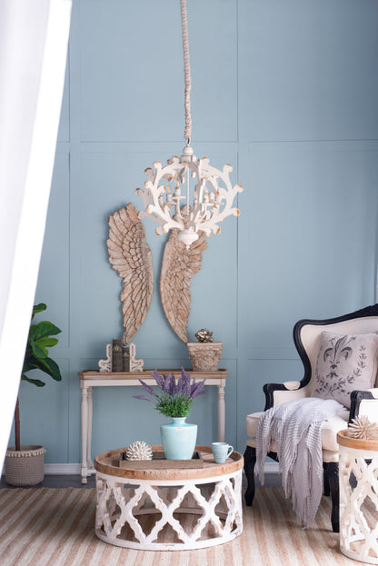 Lámpara de araña de 6 luces, lámpara colgante con cadena ajustable para cocina, bombilla no incluida, color blanco