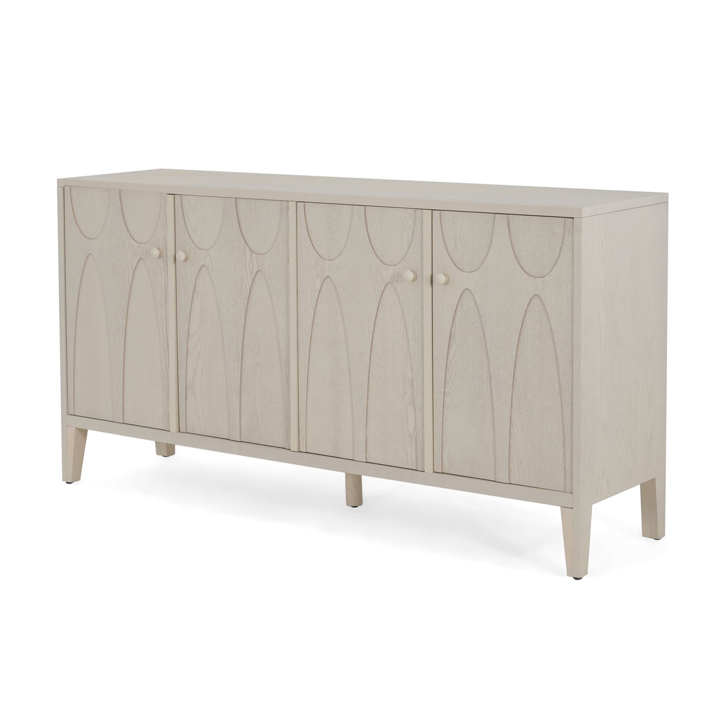Mid Century Modern Wood Sideboard With Adjustable Shelves And Storage Cabinet - White Washed