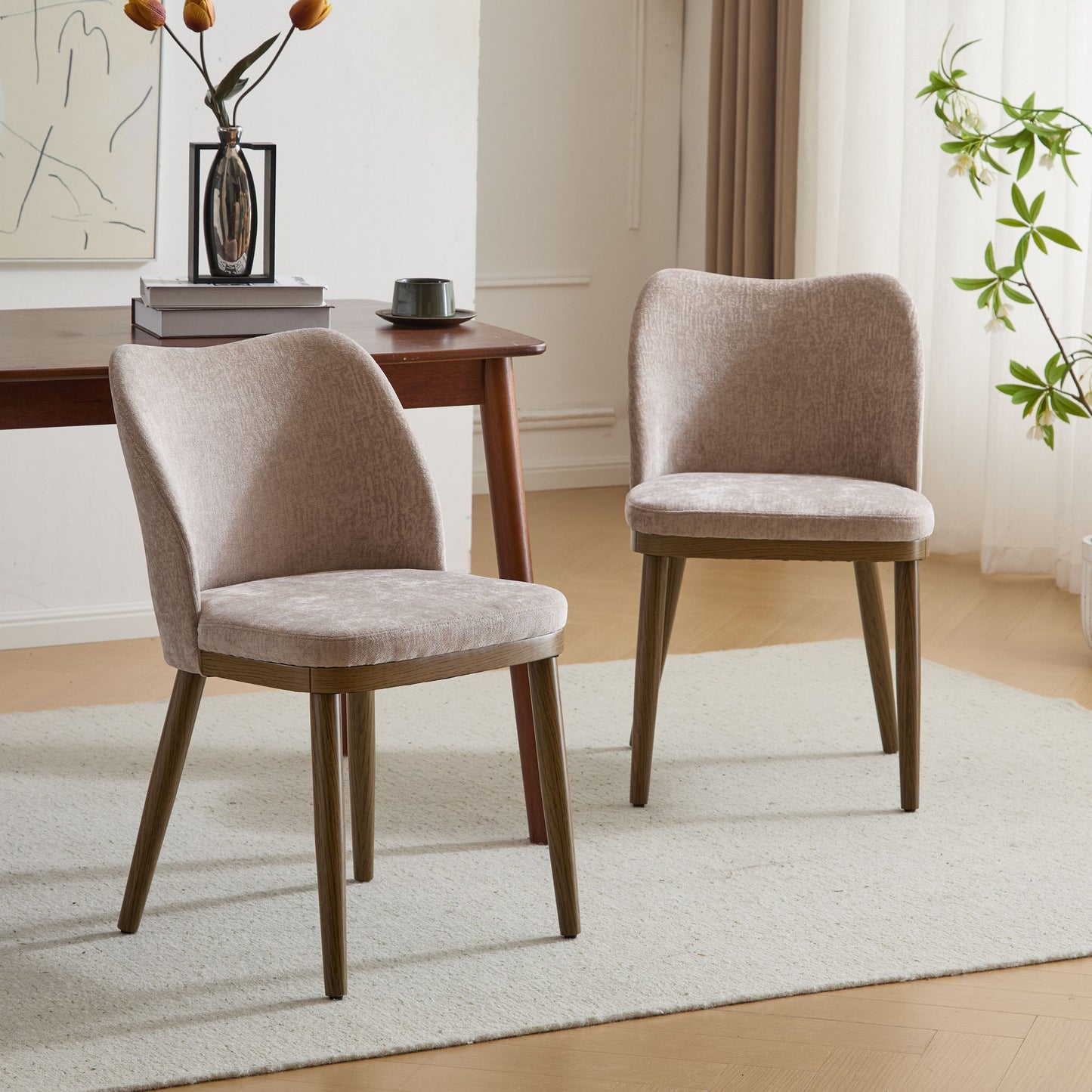 Mid Century Modern Dining Chair With Ergonomic Backrest
