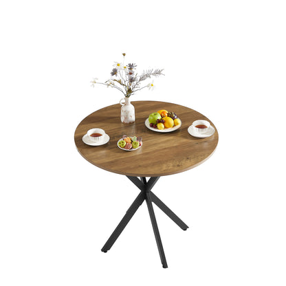 Vintage Round Dining Table With Metal Legs For 2 - 4 People, Wood Top - Brown