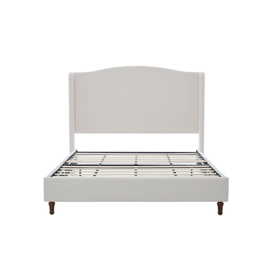 Hannah - Cama tapizada con respaldo alto / Cabecera alta tapizada / Lona texturizada premium con aspecto de chenilla / Diseño minimalista / No necesita somier