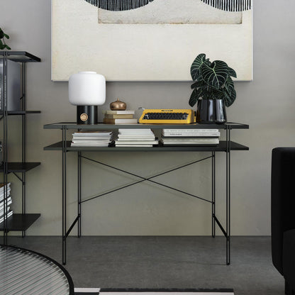 Vance - Computer Desk With Fluted Glass Desktop - Black