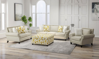 Floral Storage Ottoman - Yellow