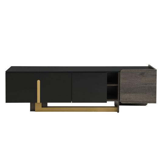 TV Stand With 1 Drawer, 2 Cabinets And Adjustable Shelves