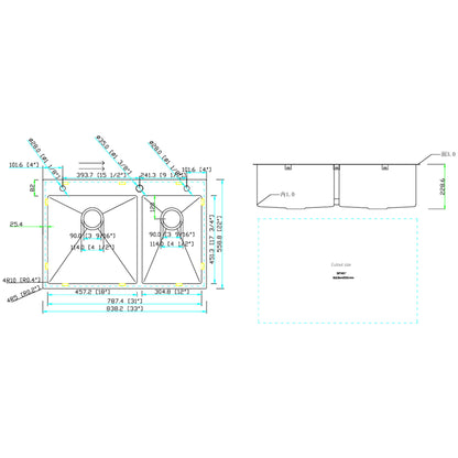 Double Bowl, Drop-In Sink With 2 Basins