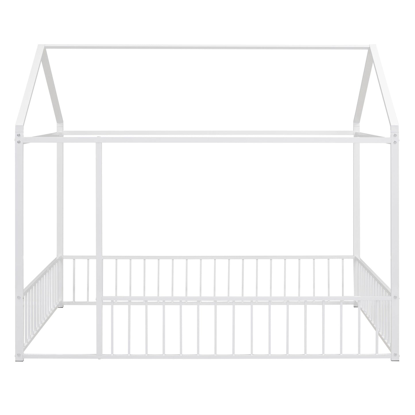 Cama de metal con estructura de cama y valla