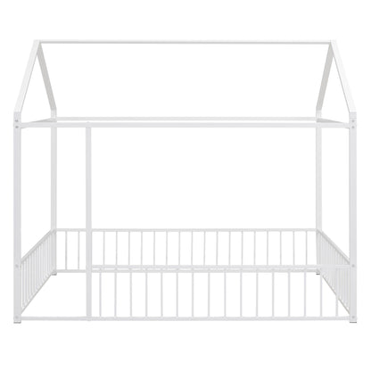 Cama de metal con estructura de cama y valla