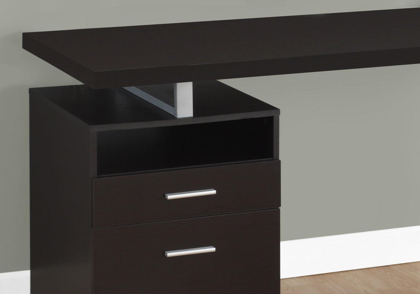 Escritorio para computadora de oficina en casa, portátil, configuración izquierda-derecha, cajones de almacenamiento, contemporáneo y moderno.
