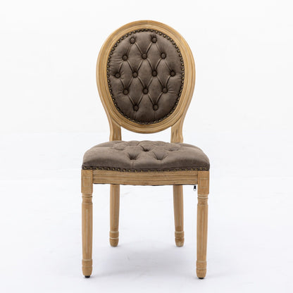 Silla de comedor de estilo francés con marco de madera maciza, pintura antigua, hebillas hechas a mano, cuero sintético de PU, ribete de tachuelas y patas de madera.