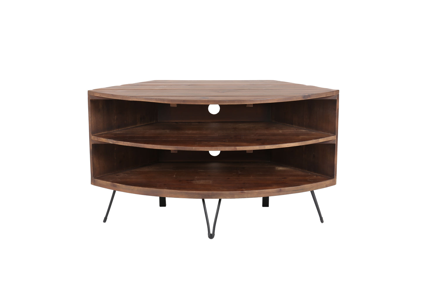 Mesa de centro esquinera de madera recuperada en forma de abanico para sala de estar: aprovecha el espacio de forma inteligente - Natural