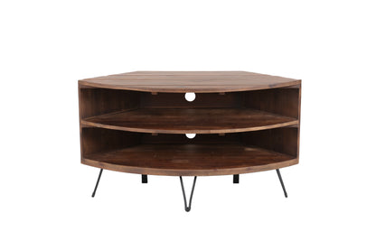 Mesa de centro esquinera de madera recuperada en forma de abanico para sala de estar: aprovecha el espacio de forma inteligente - Natural