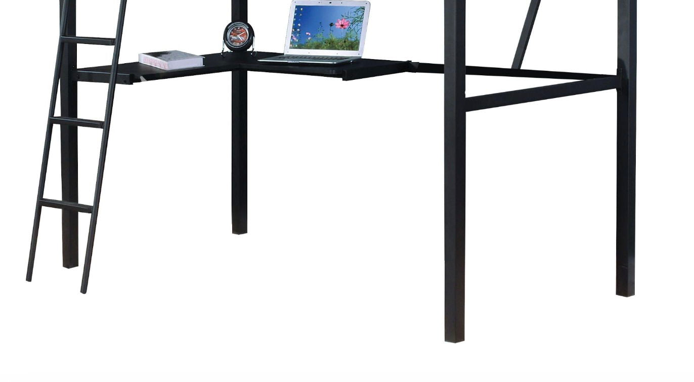 Senon - Cama alta doble con escritorio - Negro/Plateado