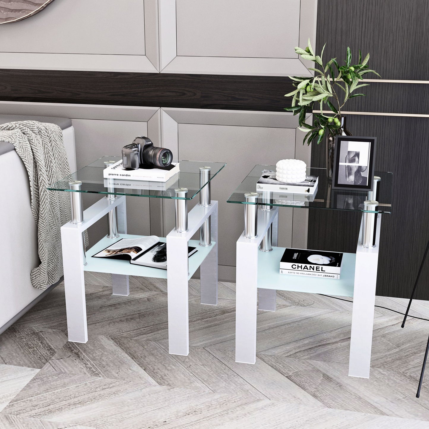 Mesa de centro moderna de vidrio templado, mesa auxiliar cuadrada para sala de estar