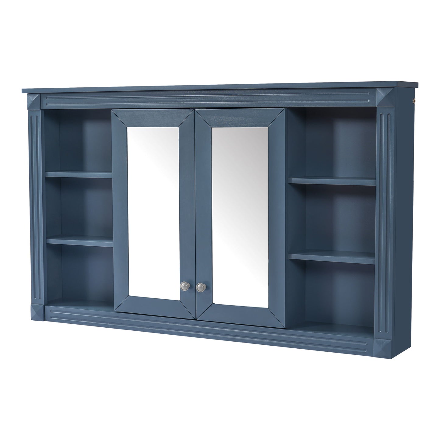 Wall-Mounted Mirror Cabinet With Adjustable Shelf And Open Shelves