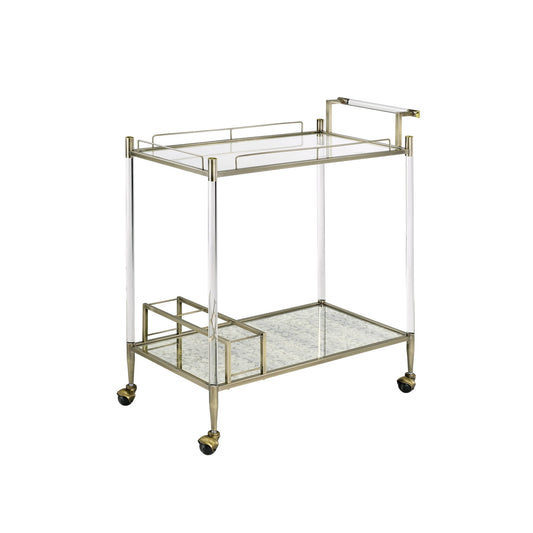 Cirro - Carrito de servicio con espejo antiguo de latón - Latón antiguo/Blanco
