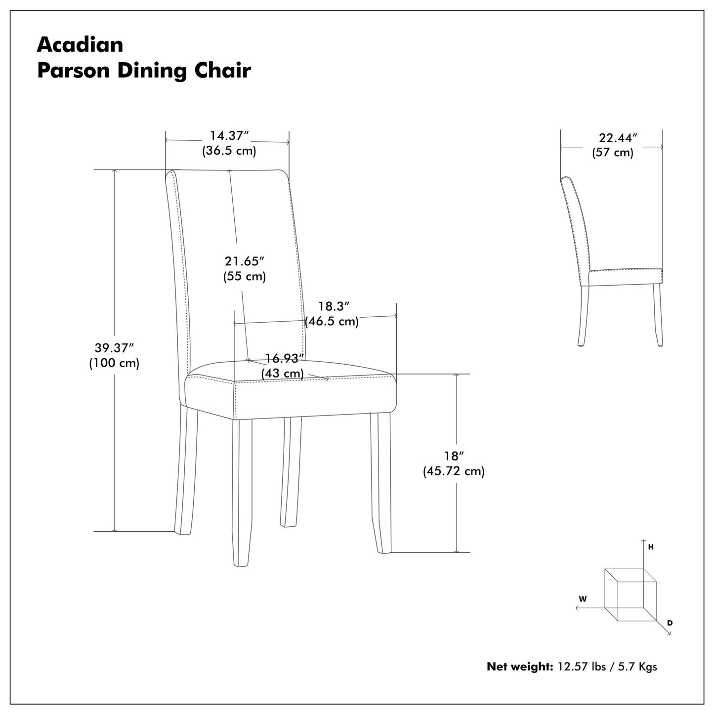 Acadian - Silla de comedor Parson tapizada (juego de 2)