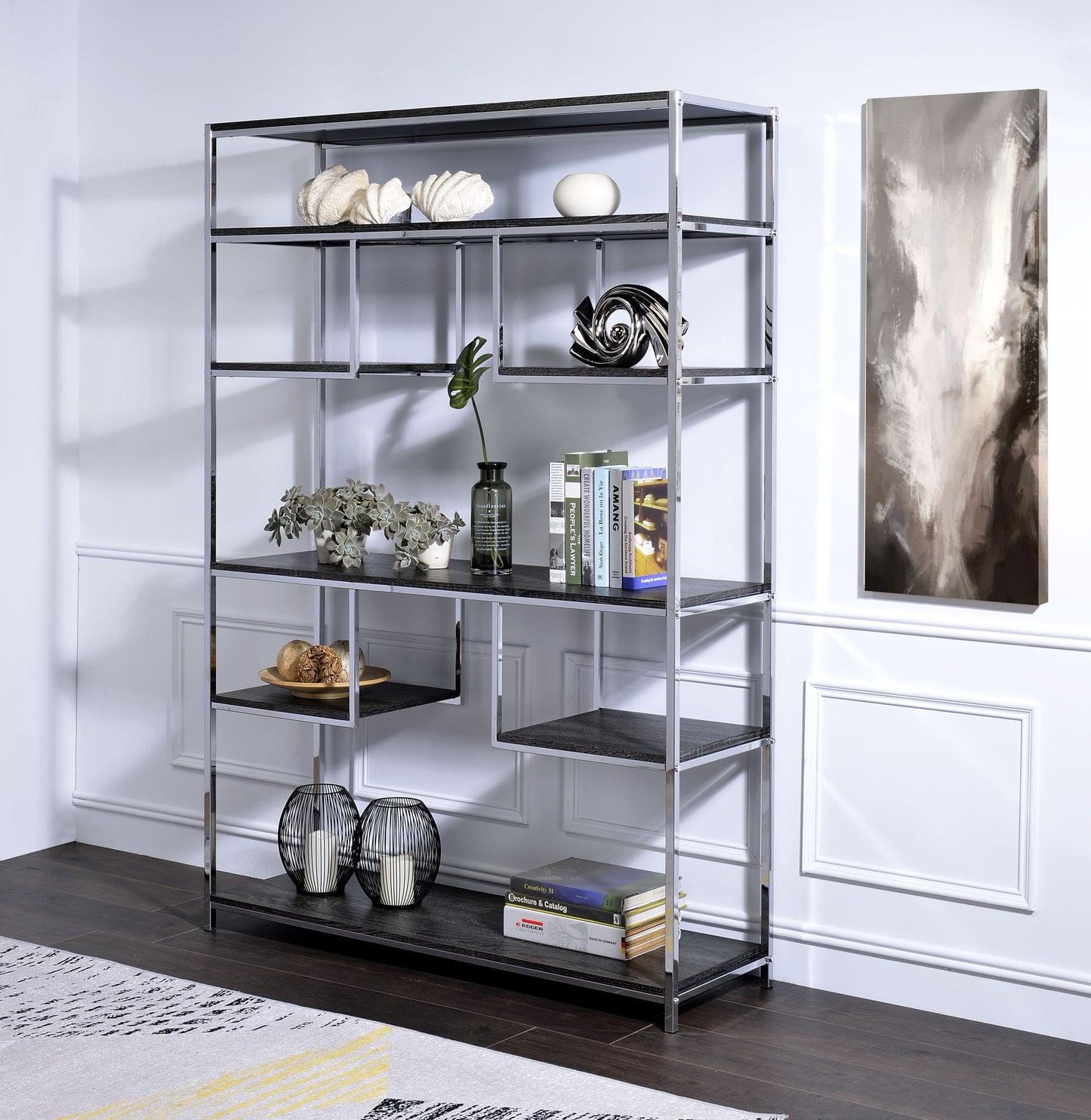 Vonara - Estantería - Cromo/Gris/Roble