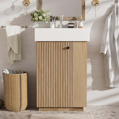 Bathroom Vanity With Sink, Freestanding Wood Grain Cabinet With Storage