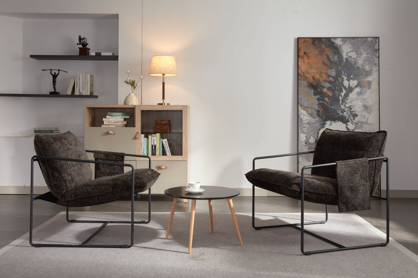 Sillón colgante tapizado con reposabrazos y estructura de metal (juego de 2), cojines de espuma y trenzado hipoalergénico para sala de estar y dormitorio.