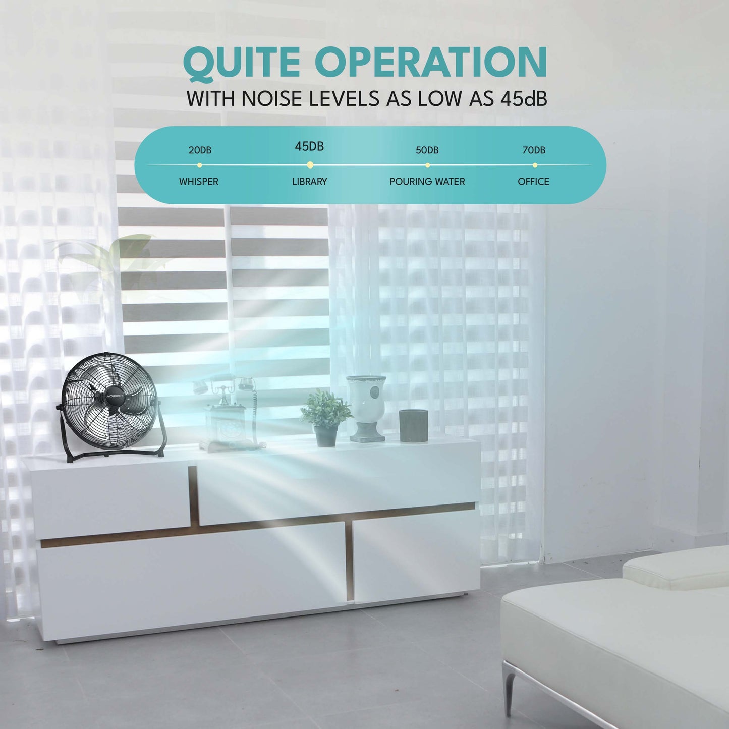 Ventilador de piso industrial de metal resistente de 3 velocidades y alta velocidad con cabezal inclinable para uso en exteriores e interiores.