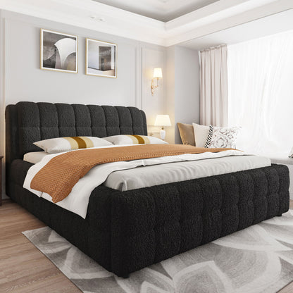 Upholstered Platform Bed With Stitching Details
