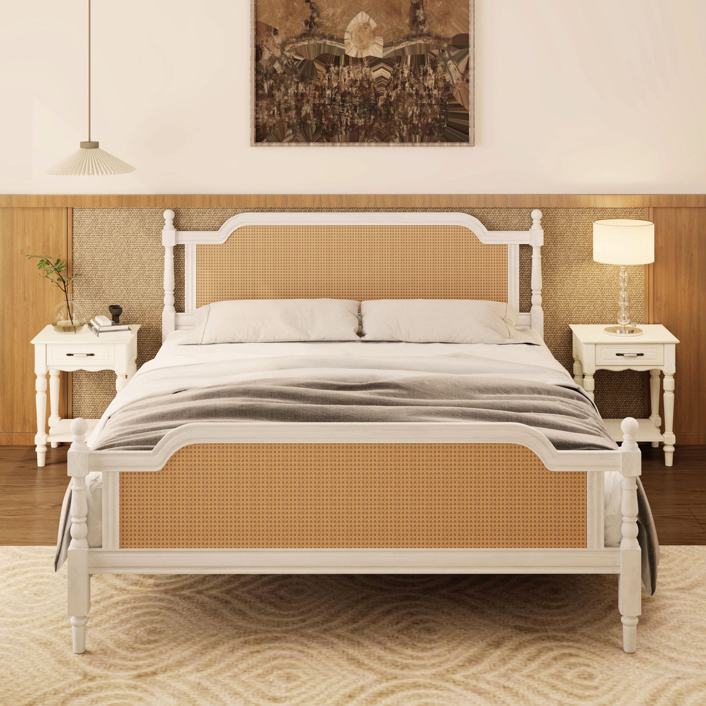 Traditional Style Rattan Bed Frame, No Box Spring Needed
