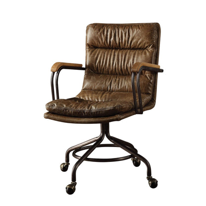 Harith - Silla de oficina vintage de cuero de grano superior - Marrón