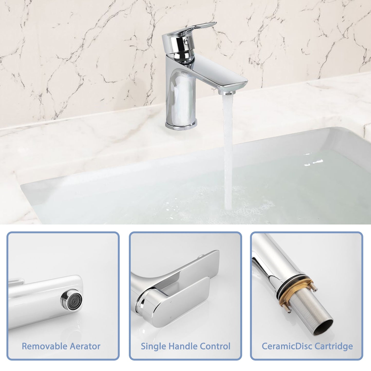 Single Handle Lavatory Basin Sink Faucet Brass Bathroom Faucet With Hot And Cold Water Control - Chrome
