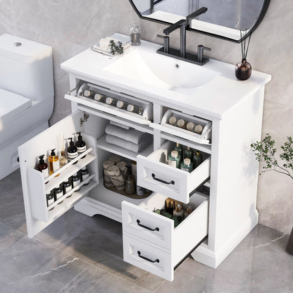 36" Bathroom Vanity With Sink, 2 Tip-Out Drawers, Soft Close Hinges