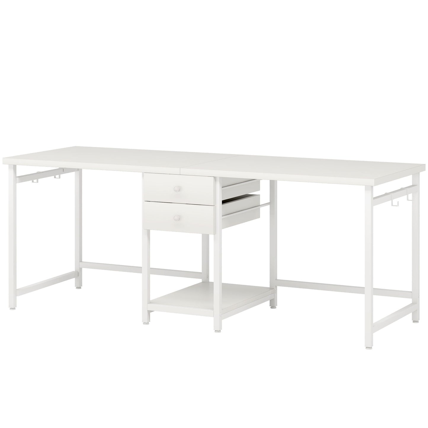 2 Person Computer Desk With Drawers And Shelves, Extra Long Double Workstation