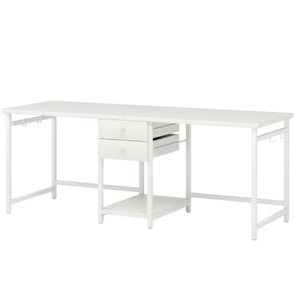 2 Person Computer Desk With Drawers And Shelves, Extra Long Double Workstation