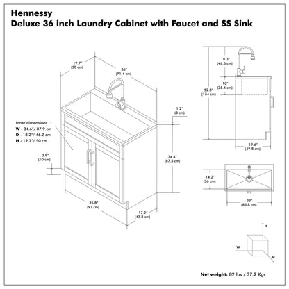 Hennessy - Mueble de lavandería de lujo con grifo y fregadero de acero inoxidable