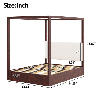 Canopy Platform Bed With Upholstered Headboard