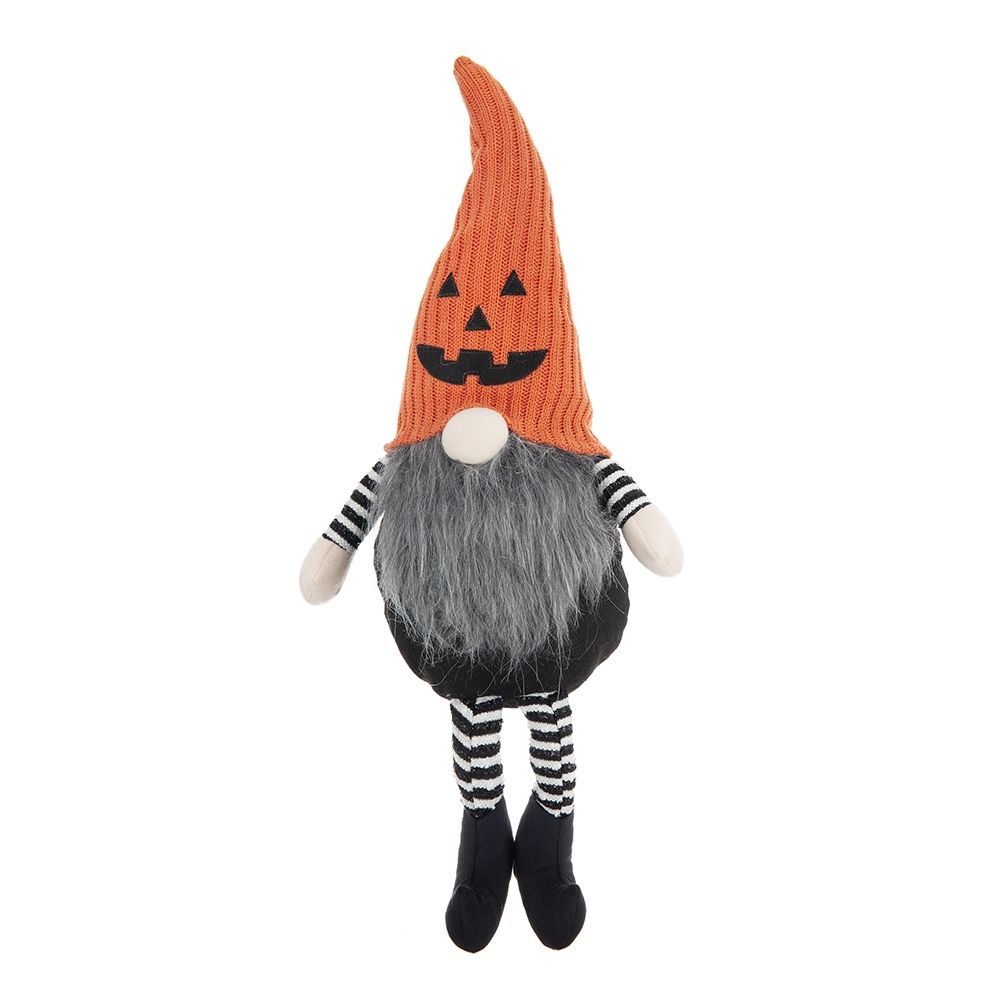 Gnomo sentado con gorro de punto, para decoración de Halloween - Negro/Naranja/Blanco