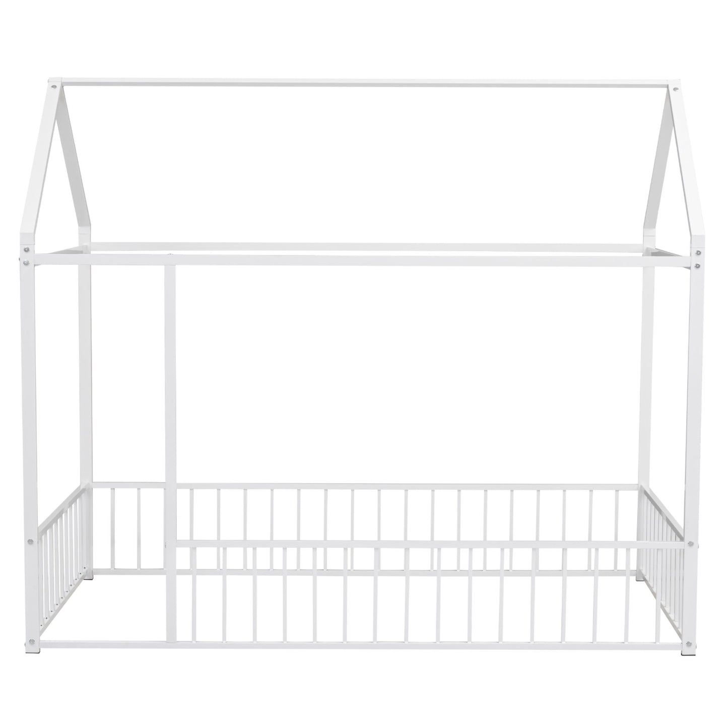 Cama de metal con estructura de cama y valla