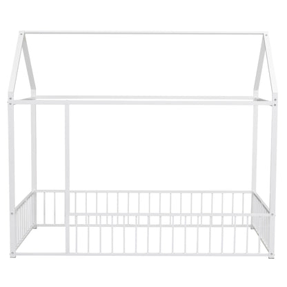 Cama de metal con estructura de cama y valla