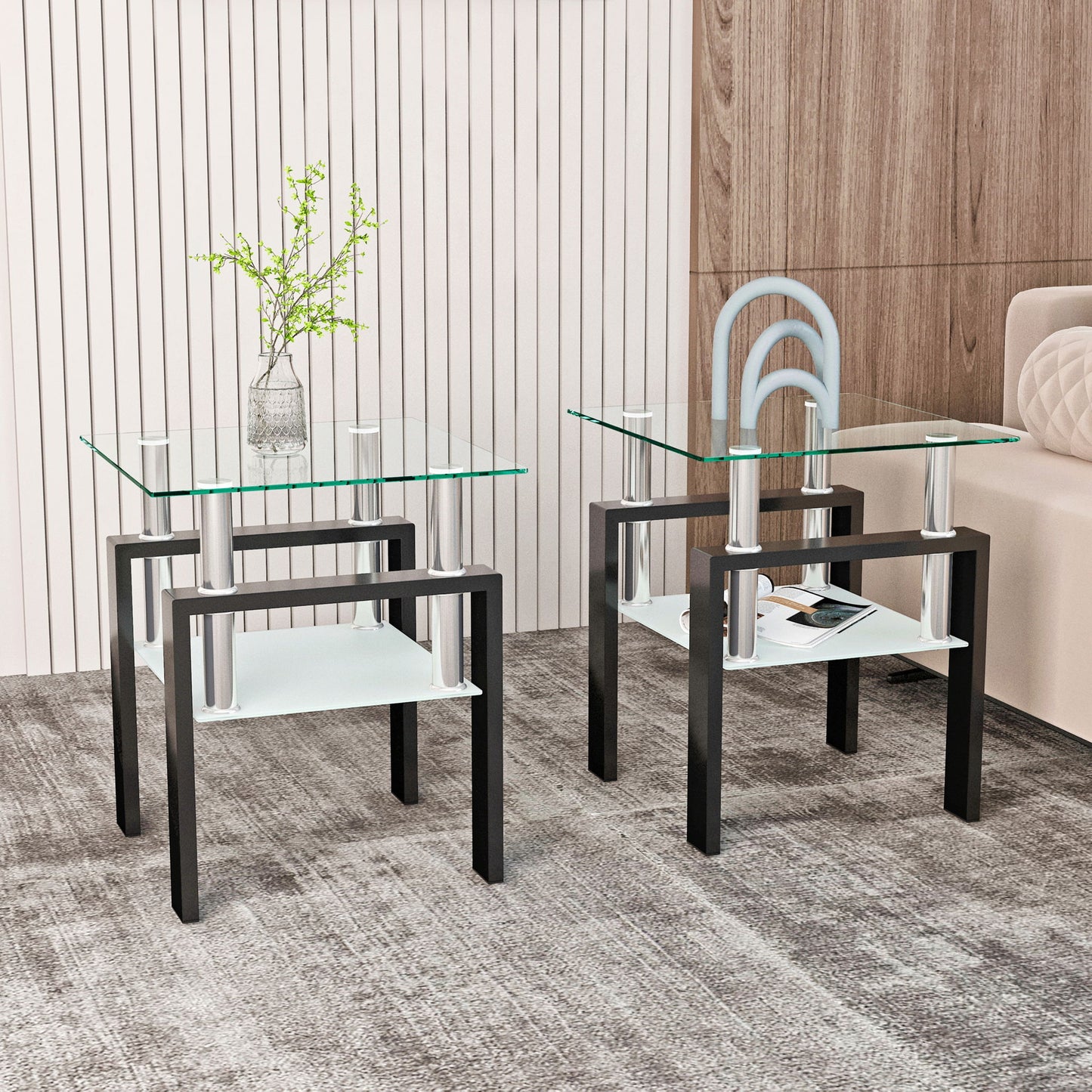 Mesa de centro moderna de vidrio templado, mesa auxiliar cuadrada para sala de estar