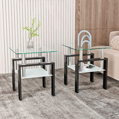Mesa de centro moderna de vidrio templado, mesa auxiliar cuadrada para sala de estar