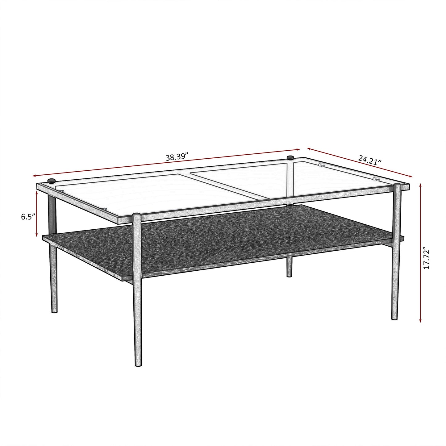 Rectangle Coffee Table With Tempered Glass Top And Legs, Modern Table For Living Room