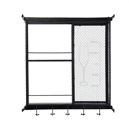 Estante flotante para vinoteca con portavasos y estantes de exhibición - Negro