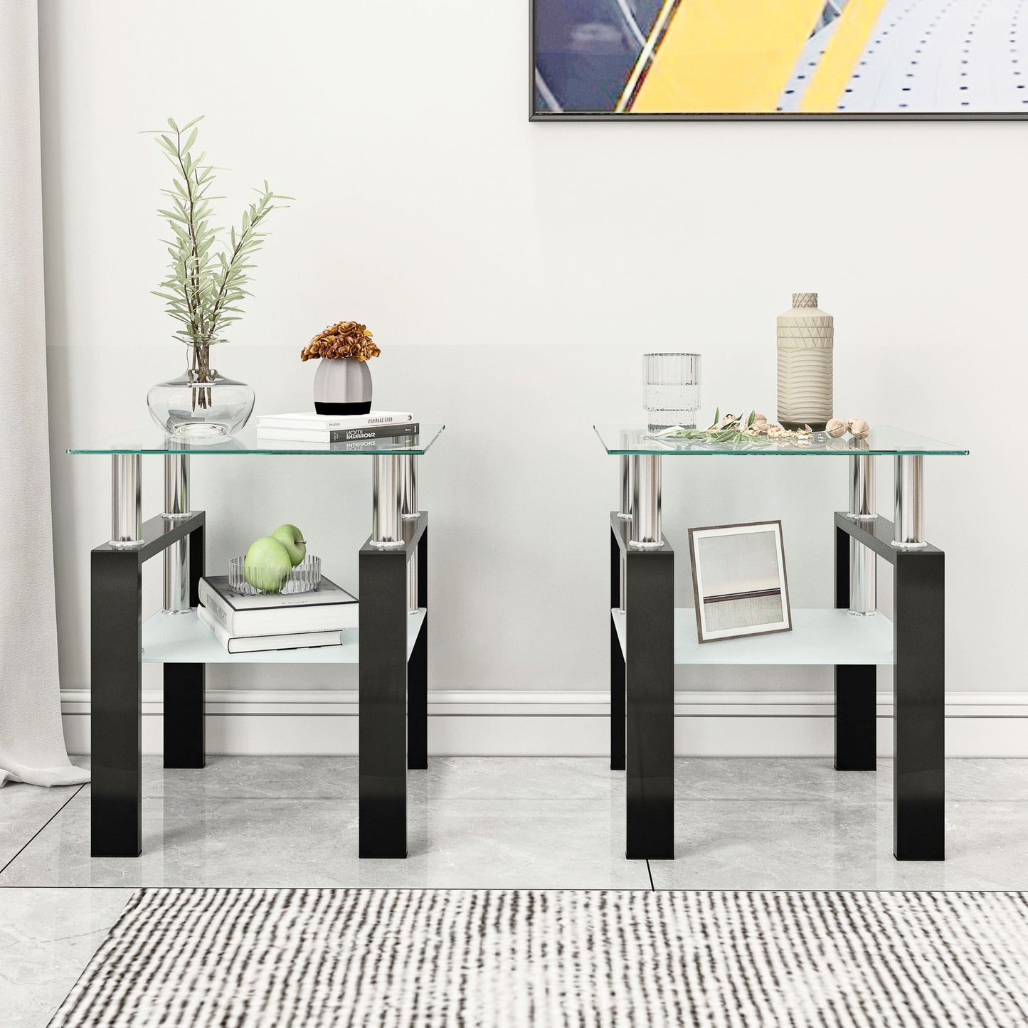 Mesa de centro moderna de vidrio templado, mesa auxiliar cuadrada para sala de estar